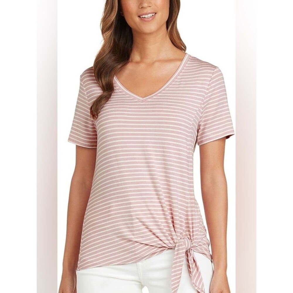 Matty M Pink & White Stripe Side Tie Short Sleeve T-Shirt Size Small